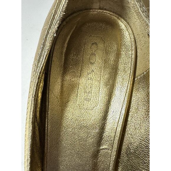 Coach Daisey Gold Platform Heels w/ Satin Bow, Peep Toe, Mono Logo, Women's 9B - Picture 10 of 12